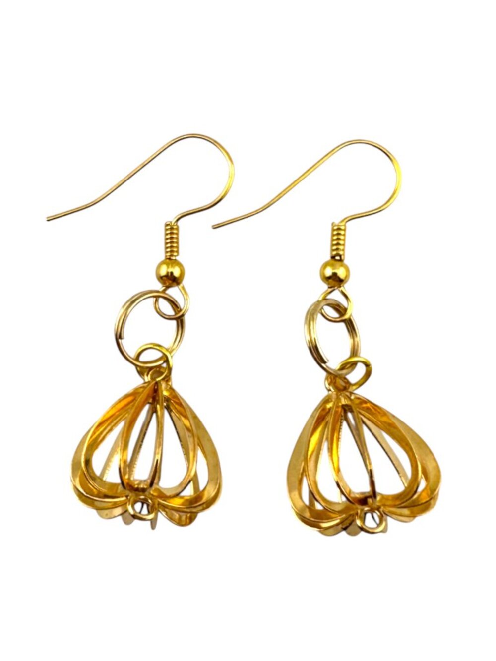 Vintage Y2K Gold Plated Hot Air Balloon Cage Earrings Lightweight Dangle